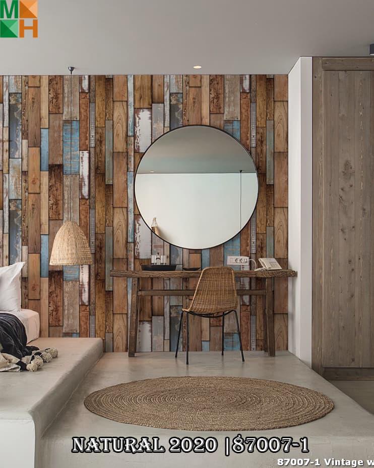  Giấy dán tường 3D giả gỗ thanh ngắn 87007 màu nâu.